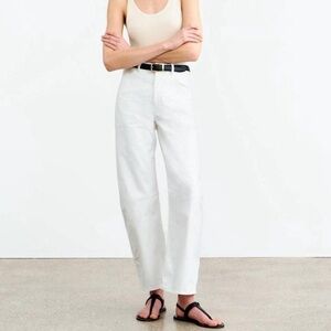 Nili Lotan Tribeca Cotton Barrel Leg Pant in White